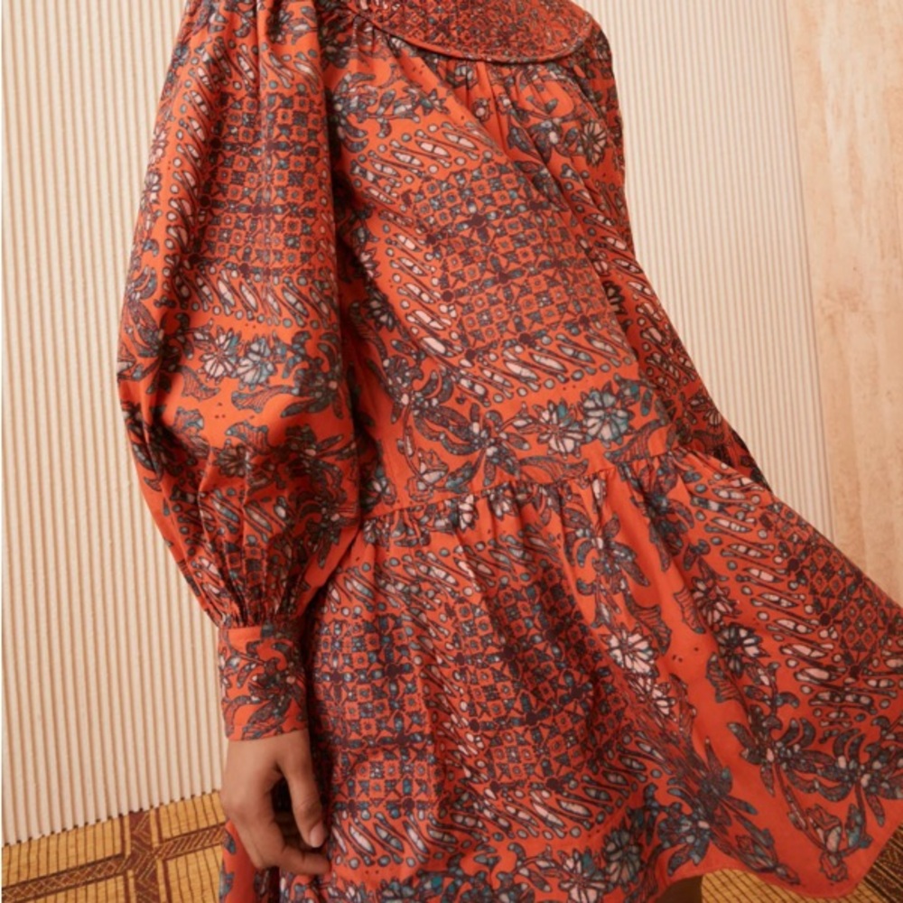 Ulla Johnson Rust-Paisley Long-Sleeve Tiered Mini Dress - Picture 3 of 9